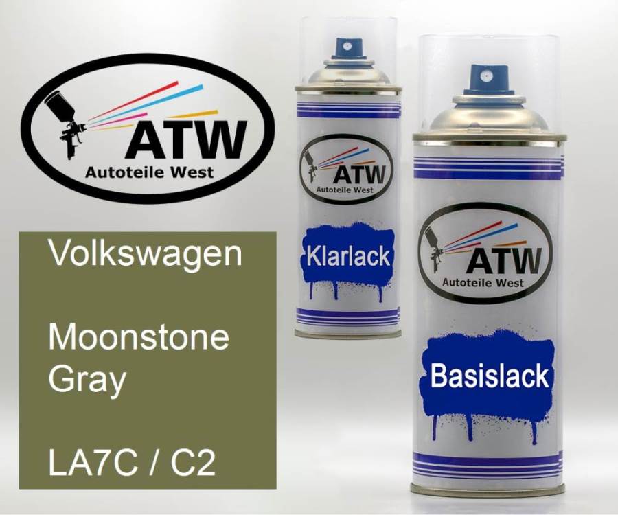 Volkswagen, Moonstone Gray, LA7C / C2: 400ml Sprühdose + 400ml Klarlack - Set, von ATW Autoteile West.